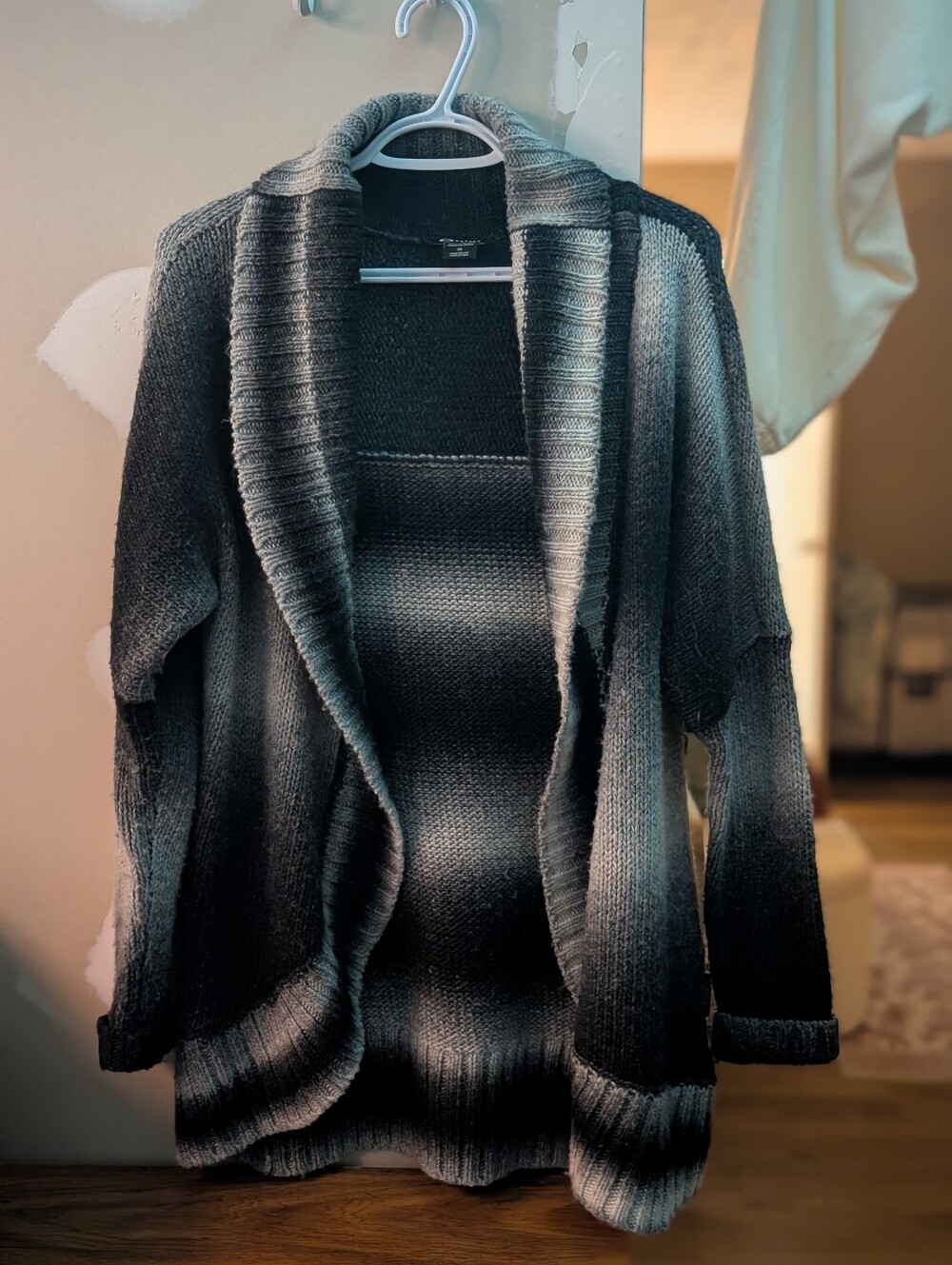 Oakley Ombre Black & Gray Open-Front Shawl Collar Cardigan